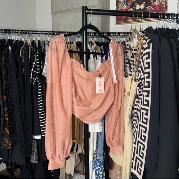 Missguided Mauve Puff Sleeve Milkmaid Corset Top Womens Size 12 New NWT Romantic - Picture 2 of 9